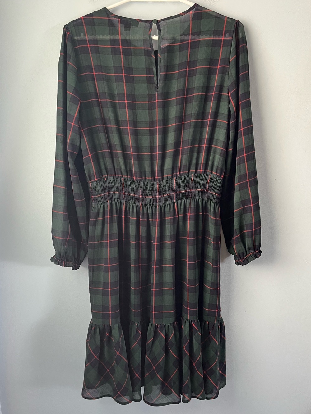 J. Crew Glendale Green & Navy Plaid Cinched Waist Sheer Mini Dress Size M - Picture 3 of 7